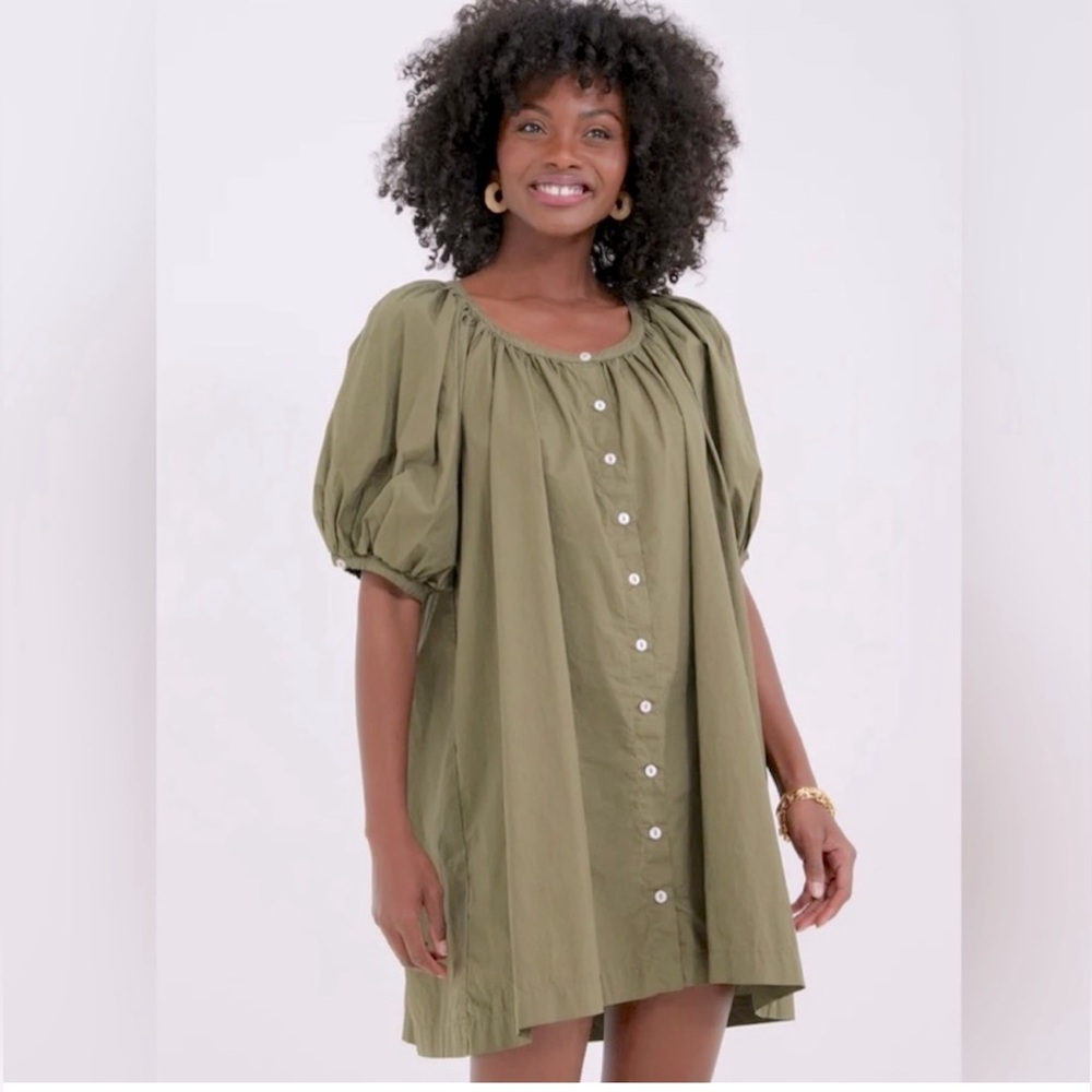 Pomander Place Olive Green Puff Sleeve Dress